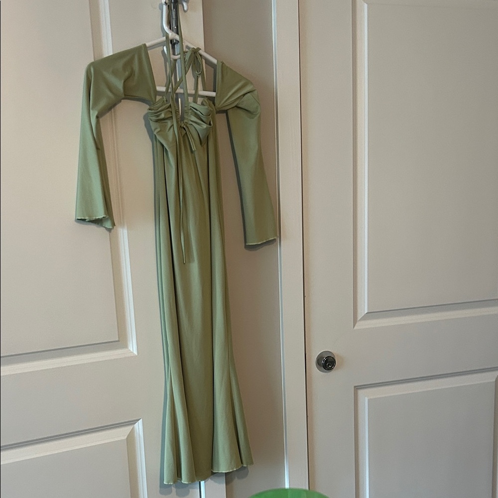 Light Green Ruched Halter Maxi Dress